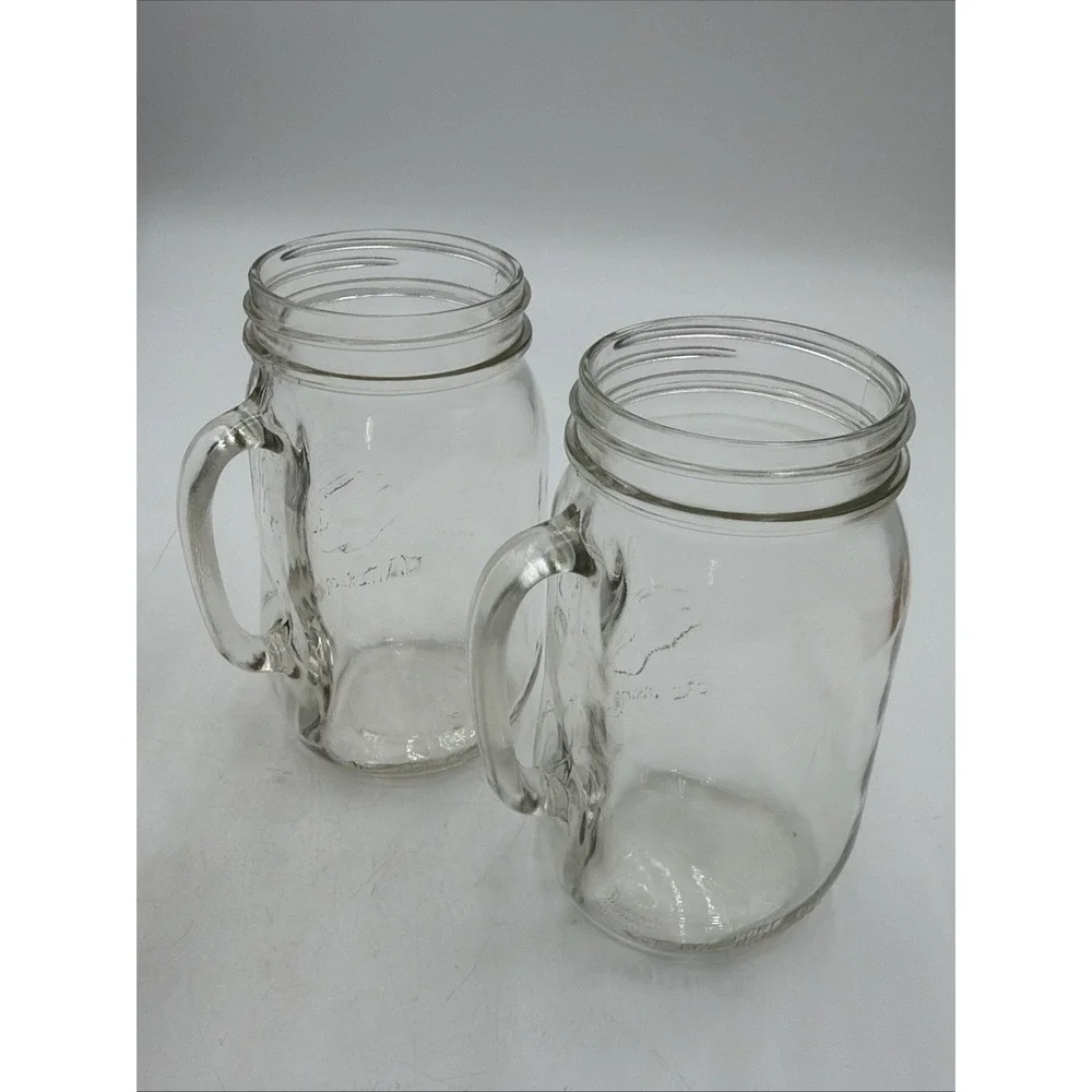 VTG Golden Harvest 32 Oz Wide Mouth Mason Drinking Jars W/Handle Set Of 4 EUC